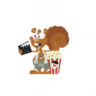 Alpini mit Popcorn und Filmklappe