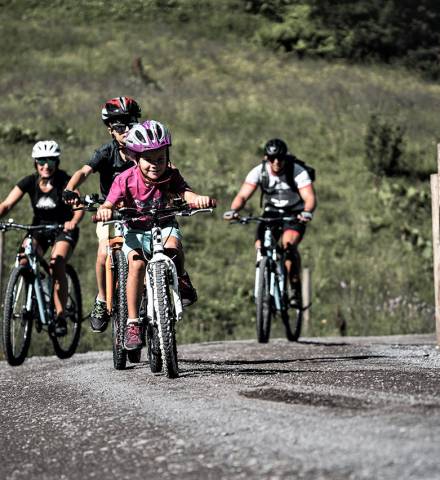 Familie auf Mountainbikes