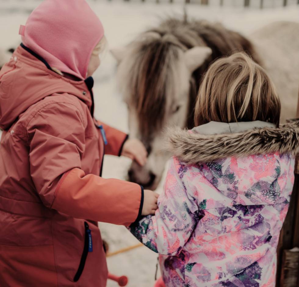 Zwei Mädchen streicheln ein Pony
